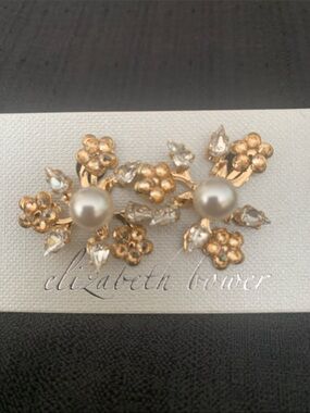 Sakura Pearlette clip Gold Floral Pearl Cluster Earrings by Elizabeth Bower